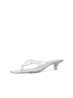Kitten Heel Sandals 1.5 Inch Low Heel Square Toe Flip Flops Open Toe Beach